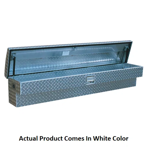 67SAW – RKI Tool Box, Side Mount Single Lid Diamond Tread White Aluminum 68 Inch Length x 13-11/16 Inch Top/ 8 Inch B...